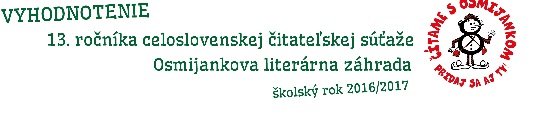 Vyhodnotenie 13.ročníka celoslovenskej čitateľskej súťaže